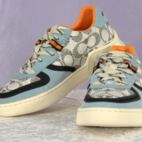 Coach CitySole Court Sneakers Women’s Signature C Print Sky Blue/Orange – No Box - Picture 4 of 11